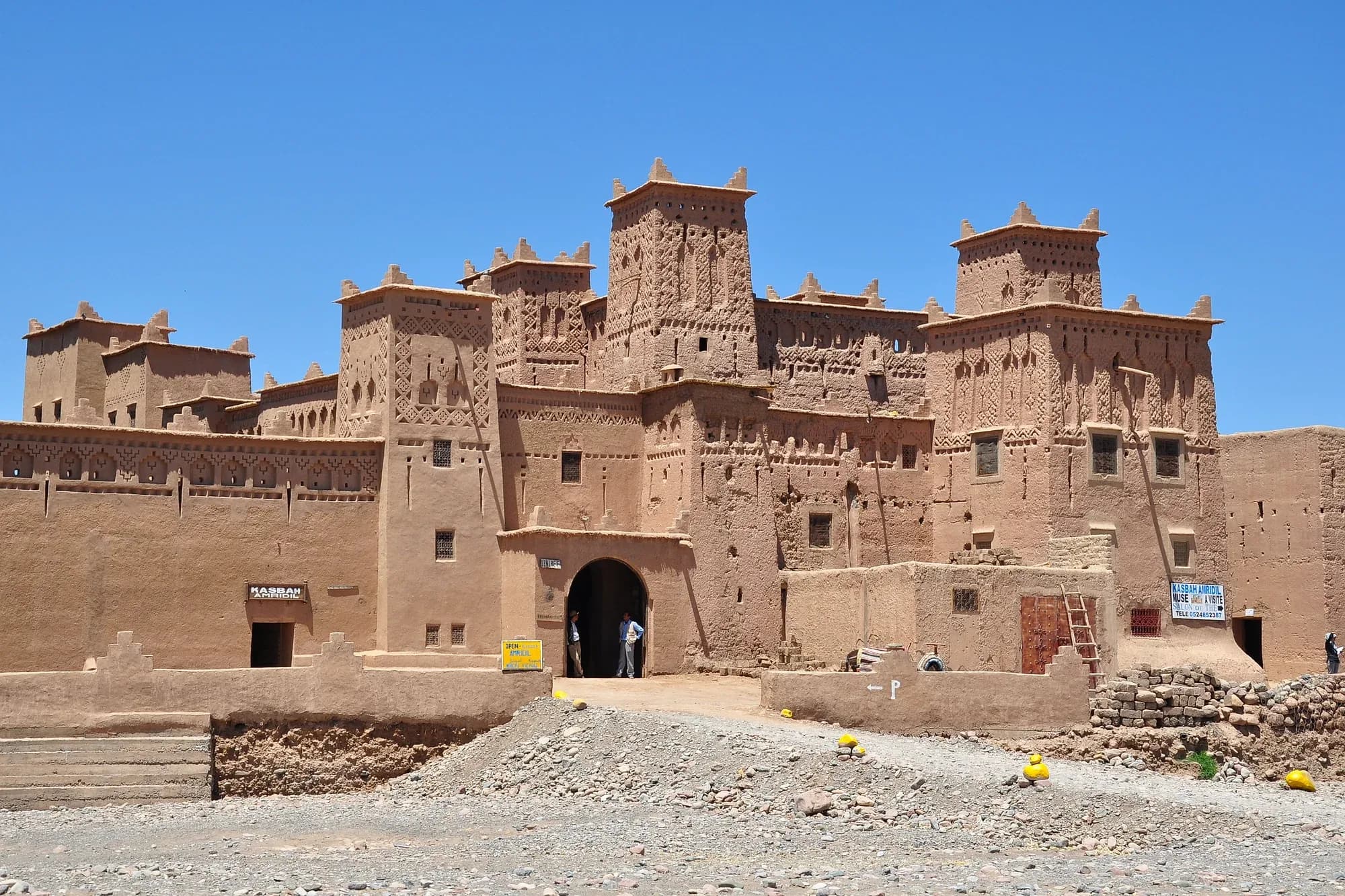 Facade with decorated towers of the Amridil kasbah in Skoura