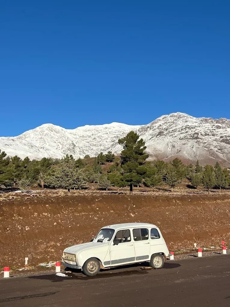 Road with snow-capped mountains in the Middle Atlas