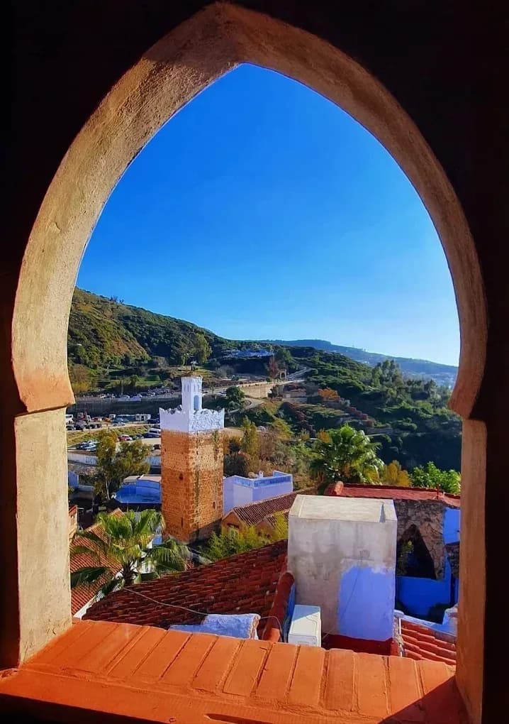Chefchaouen seen through an archway