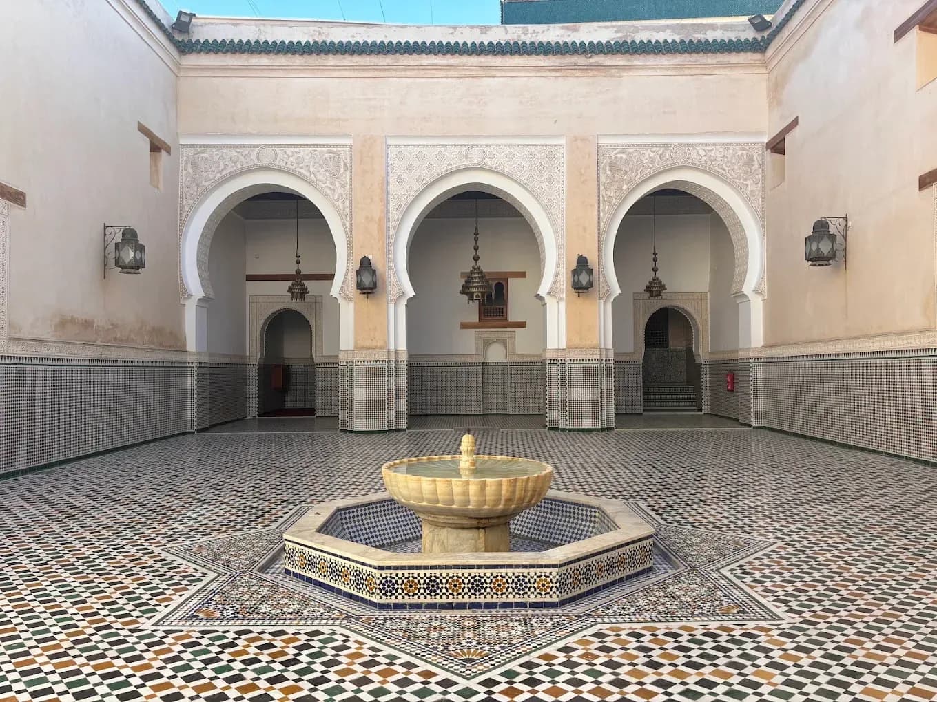 Courtyard of the Moulay Ismail Mausoleum in Meknes