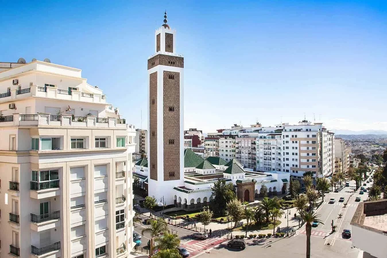 Minaret on an avenue in Tangier