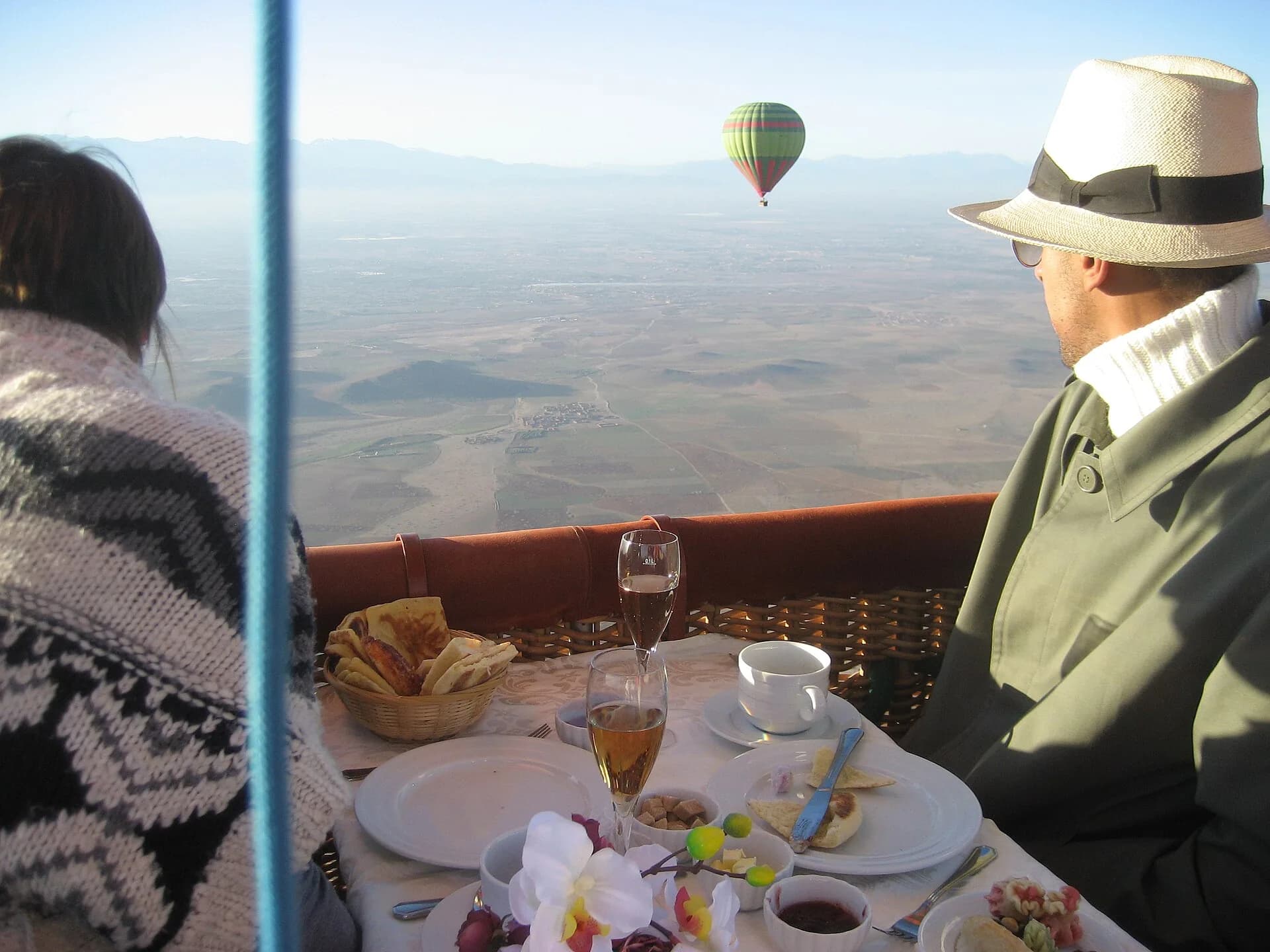 Hot-air balloon over the countryside near Marrakech