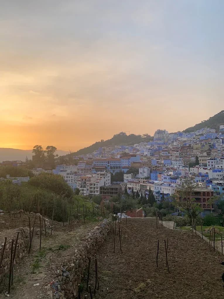 Chefchaouen at sunset from the hillside
