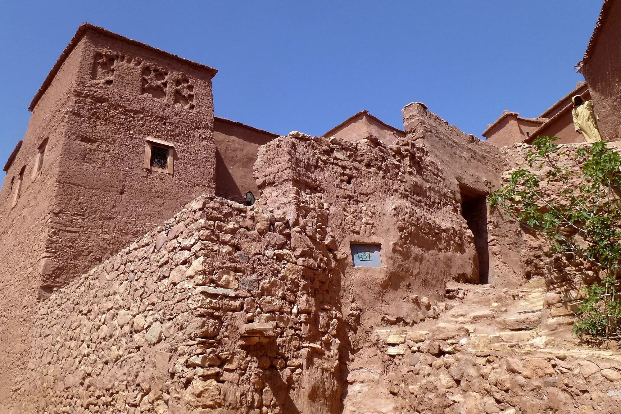 Mud-brick and stone walls of the houses in the ksar of Aït Ben Haddou