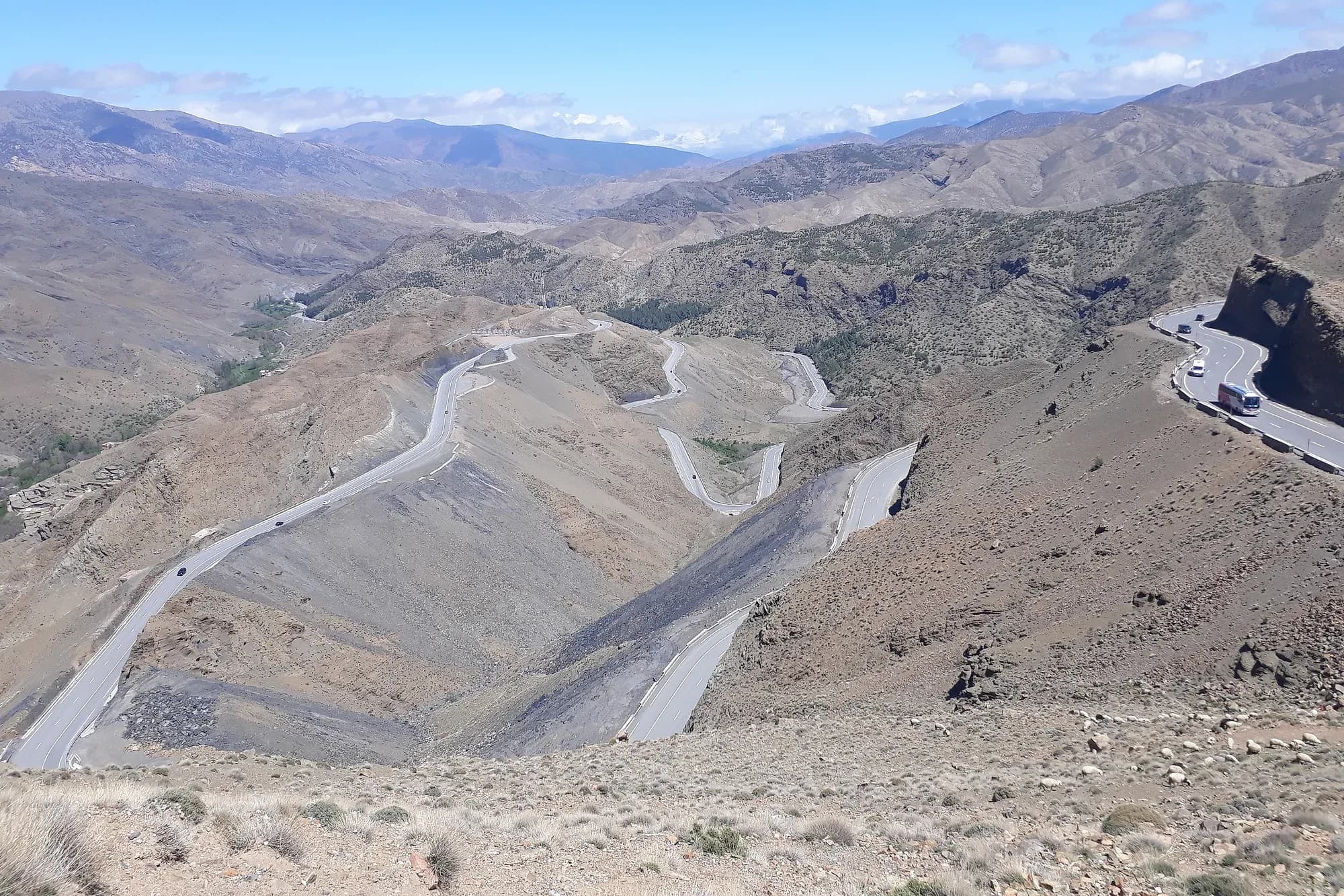 Bends of the road over the Tizi n'Tichka pass among the High Atlas mountains